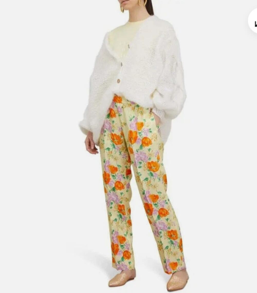 Dries Van Noten Pants 36 Floral Crepe Silk Lined Straight Spring Resort Luxury